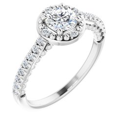 Beaded Halo-Style Engagement Ring